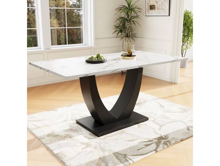 140 X 75 5cm table à manger (1 - ST) table de cuisine moderne table à manger rectangulaire avec cadre en métal table de cuisine