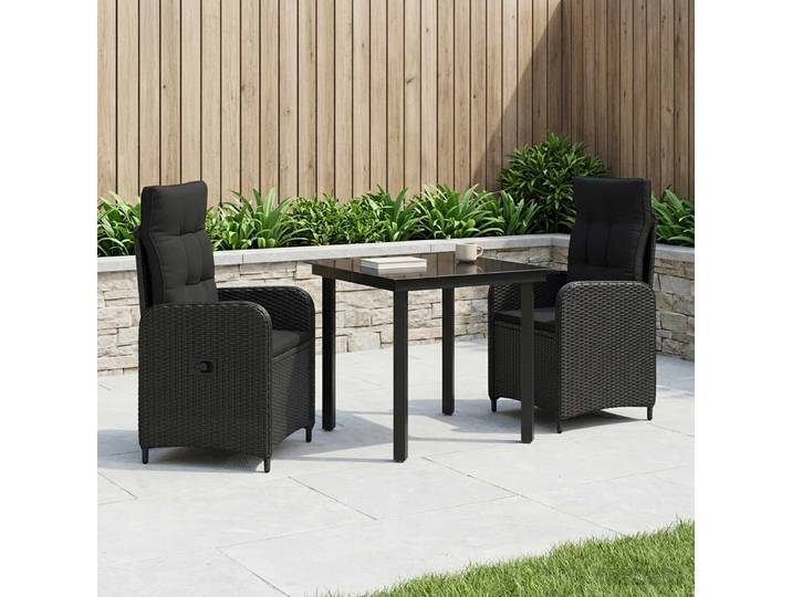 vidaXL Garten Essgruppe 3 stk. Schwarz 80 x 80 x 74 cm Poly-Rattan