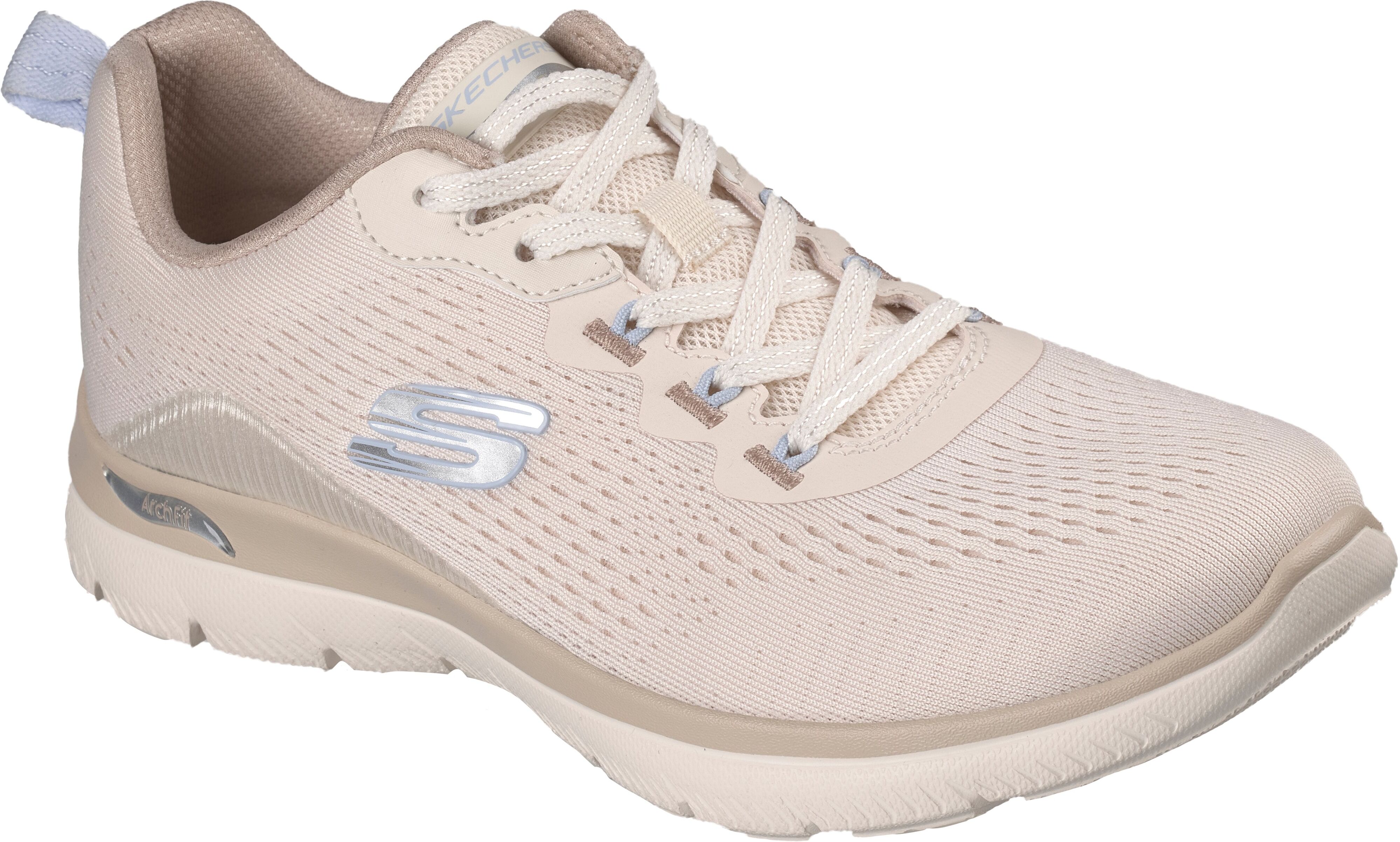 Sneaker SKECHERS "ARCH FIT SUMMITS-DAILY FLOW", Damen, Gr. 37, Textil, beige (natur, taupe), Schuhe Sneaker, Schnürschuh, Halbschuh, Freizeitsneaker für Maschinenwäsche geeignet