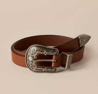 Lucky Brand Rope Engraved Western Buckle Leather Belt - Women's Accessories Belts in 231 Tan, Size L
