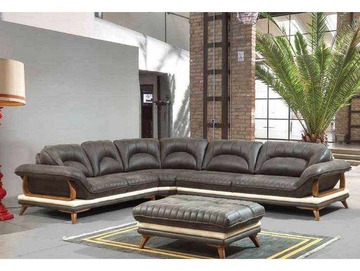 JVmoebel Ecksofa Modernes Polstersofa in Schwarz mit braunen Holzelementen, Made in Europa