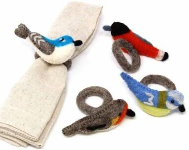 The Curated Nomad Thrift Felt Bird Napkin Ring (Set of 4)