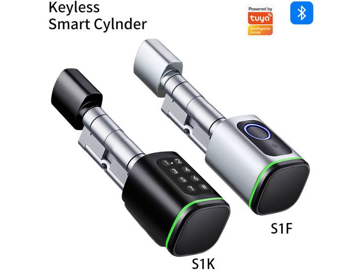 Serrure de cylindre intelligente sans clé avec prise en charge de l'application Tuya, RFID, NFC, carte IC, code PIN/empreinte digitale, déverrouillage par clé mécanique, prise en charge de la