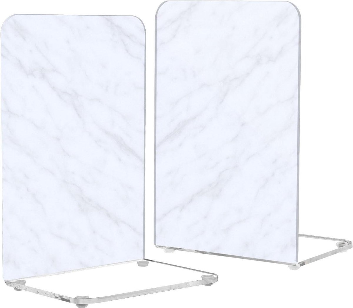 Acryl Boekensteunen Wit Marmer - 2 Stuks - Decoratieve Antislip Boekeneindes