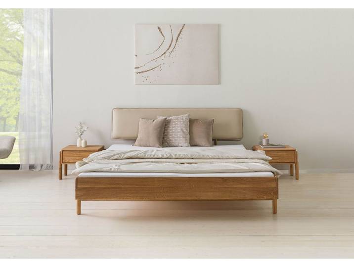 Bett Eiche 180x200x94 natur geölt, Kopfteil beige KIEL #103