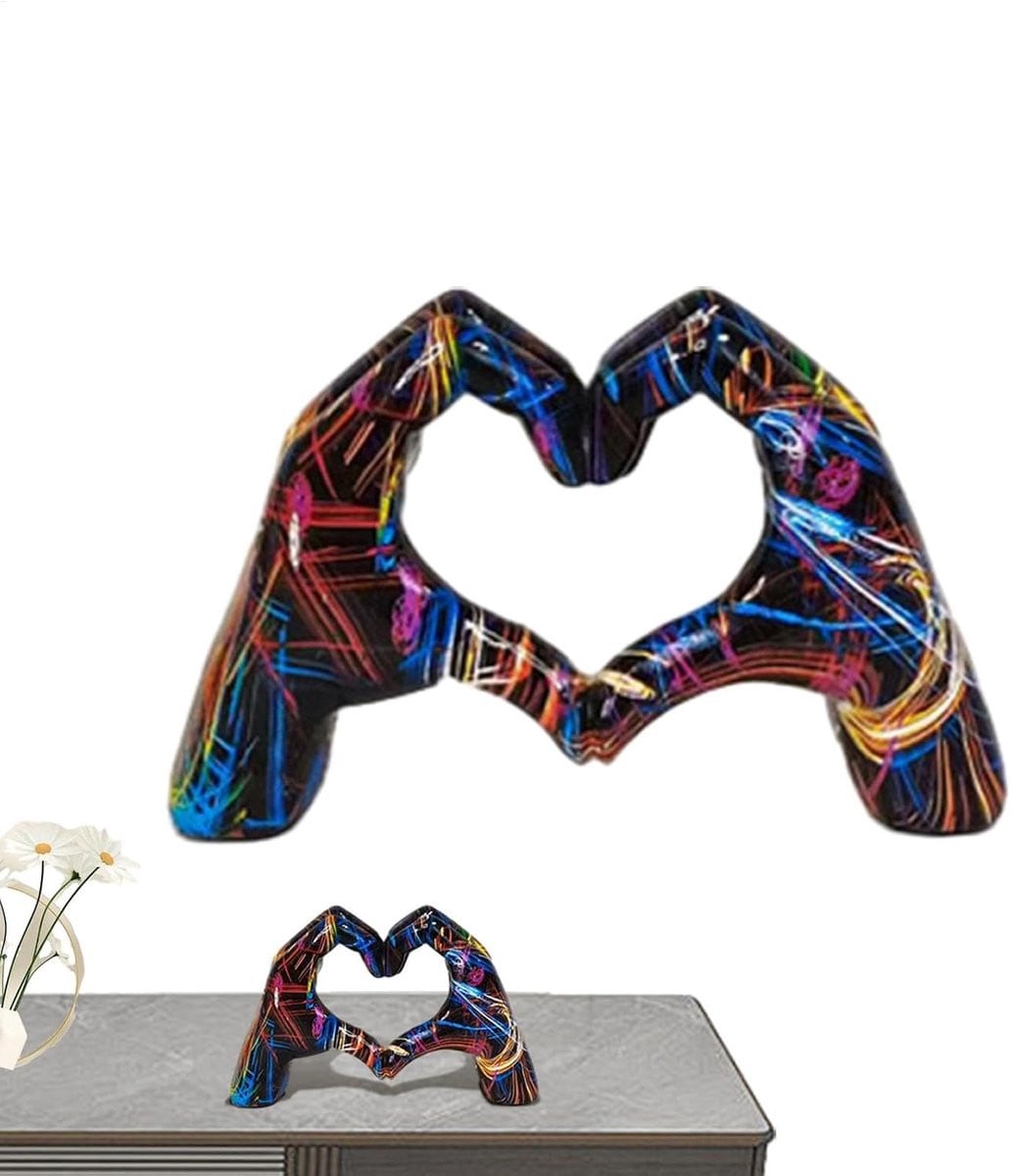 Liefde Gebaar Beeld - Kleurrijk Hand Sculptuur met Hartvorm - Hoogte: 18.5 cm