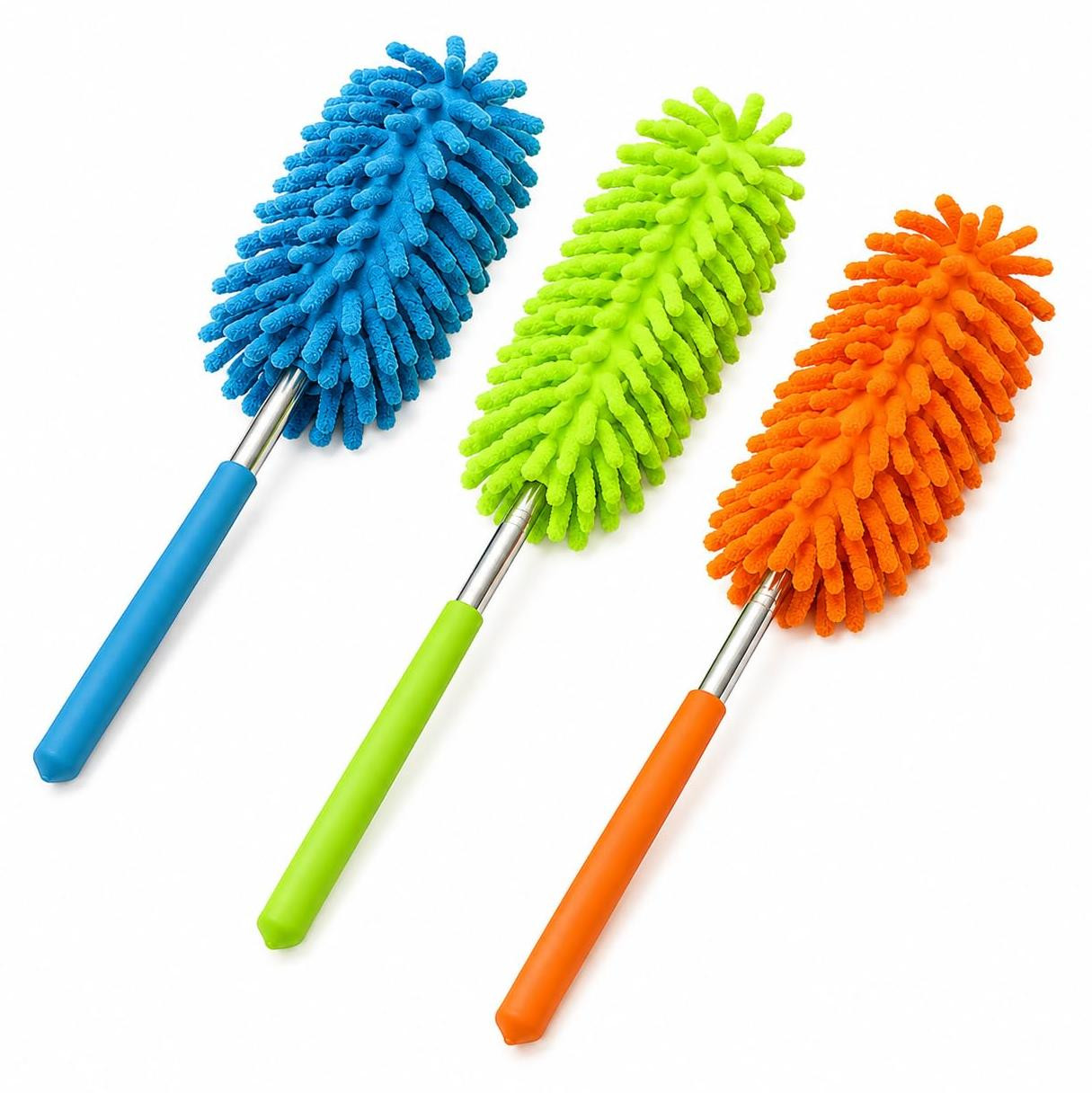 Dripio Set van 3 uitschuifbare microvezel stofwissers, uitwasbaar, 25-75 cm, blauw/groen/oranje