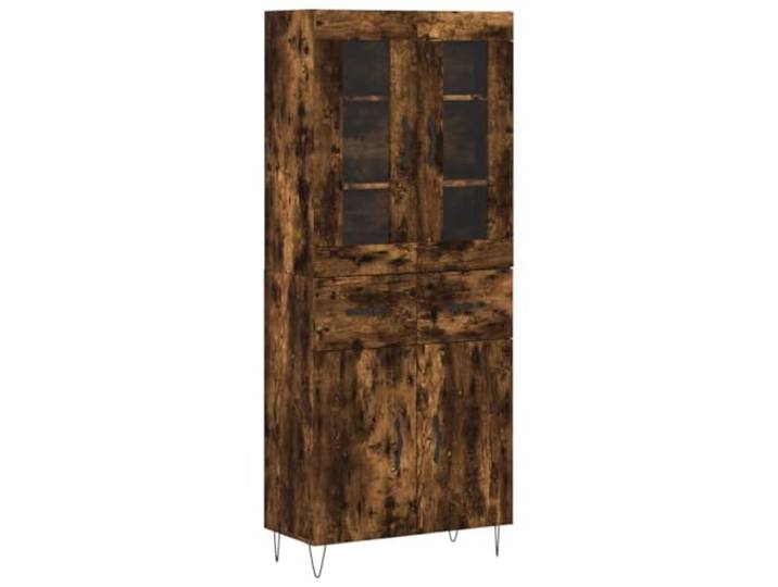 Fisinber Highboard Räuchereiche 69,5x34x180 cm Holzwerkstoff Eleganter Viertürer mit Glas-Elementen und Metallfüßen für viel Stauraum in Wohnzimmer, Schlafzimmer oder Flur.
