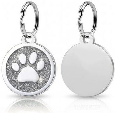 Inspired Living Personalized Glitter Paw Pet ID Tag For Dogs & Cats silver Tag style B