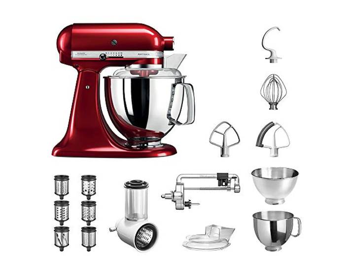 KitchenAid Küchenmaschine Artisan, 5KSM175PS, Veggie Paket inkl. TOP Zubehör: Gemüseschneider inkl. Zusatztrommeln, Spiralschneider und Standardzubehör (Liebesapfel Rot)