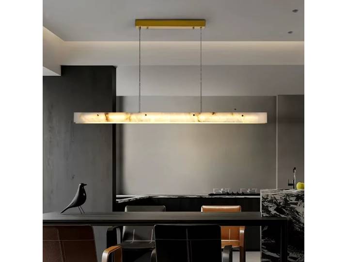 Lustre rectangulaire en marbre de luxe design marbre lumière or Chrome lampes suspendues à intensité variable salle à manger Tables basses lampe