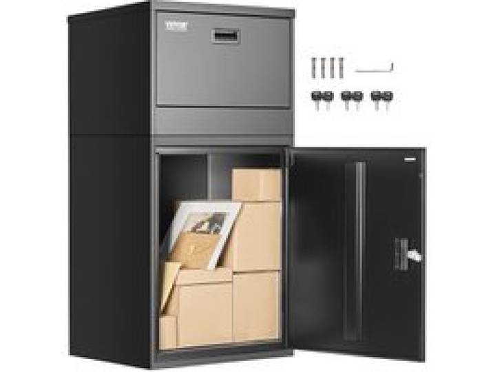 VEVOR Boîte à Colis 500x398x980 mm Boîte aux Lettres en Acier Galvanisé, Verrouillable à Clés, avec Conception Antivol, Résistante aux Intempéries, Dépôt Colis pour Extérieur, Maison, Bureau, Noir