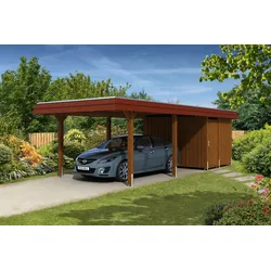 Skan Holz Walmdach Carport aus Leimholz Breite 362 cm-nussbaum Holzcarport