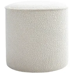 Runder Pouf aus weißem gewelltem Wollstoff D40 cm PAUL