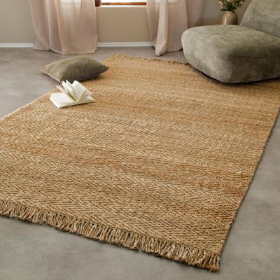 Teppich GREEN LOOOP "Dhurry", beige (natur), B:160cm H:12mm L:230cm, Jute, Teppiche, Teppich, handgewebt, robust, strapazierfähig, Jute, Natur, Wohnzimmer