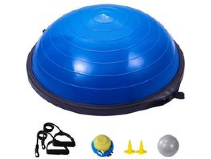 VEVOR Halb-Gymnastikball-Trainer, 66 cm Balance-Ball-Trainer, 680 kg Tragkraft Stabilitätsball, Yoga-Ball mit Widerstandsbändern und Fußpumpe, Kraft-Fitnessball im Heim-Fitnessstudio, Blau