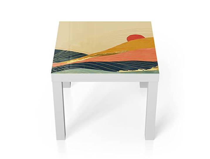 DEQORI Glastisch weiß klein 55x55 cm Motiv Abstrakte Bergwelt ausgefallener Beistelltisch aus Glas Hochglanz Couchtisch fürs Wohnzimmer moderner Couch Tisch mit Design