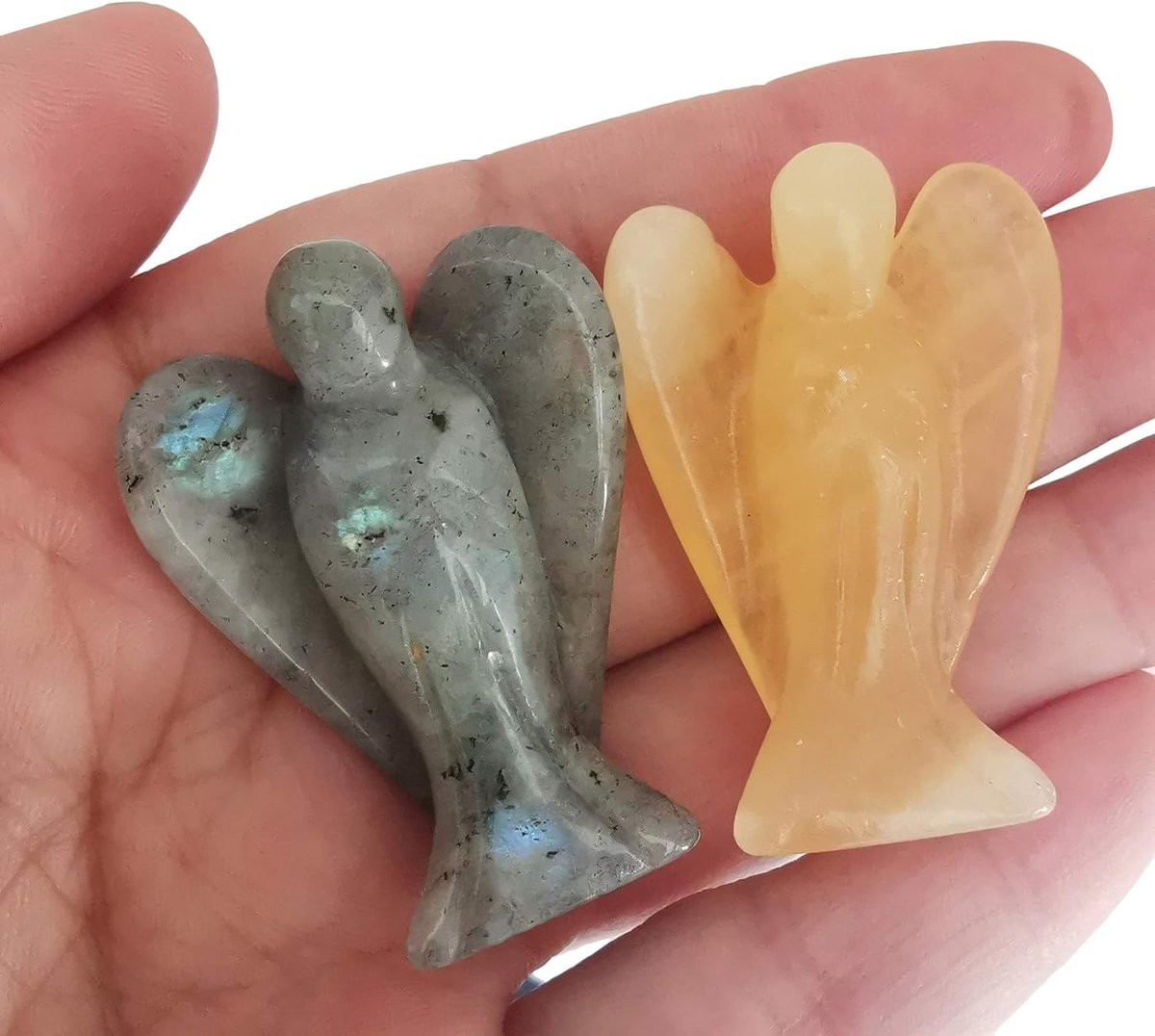 Set van 2 Mini Kristallen Engel Beeldjes - Gecarveerde Edelsteen Geluksbrenger voor Auto en Huisdecoratie