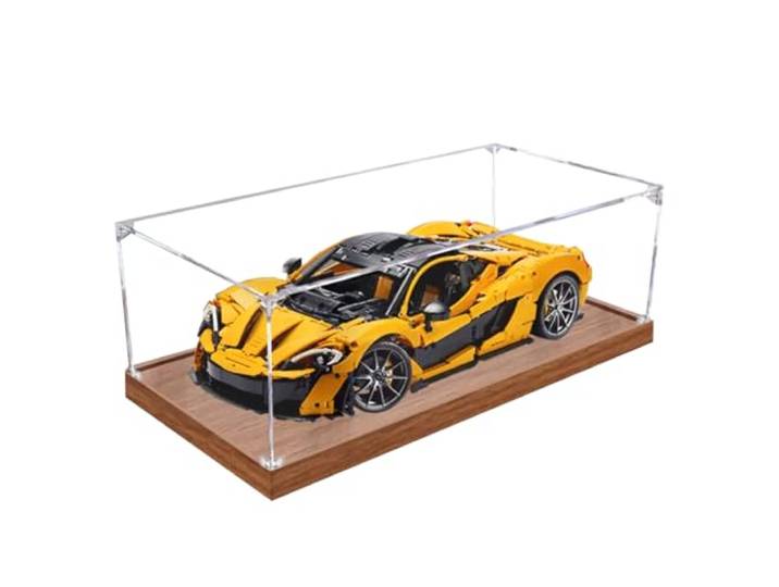 Figuren-Displaybox für LEGO 42172 für McLar-en P1 Hyperca-r, Acryl, staubdicht, transparent, benutzerdefinierte Vitrine (kein Modell) (Holz + 3 mm)