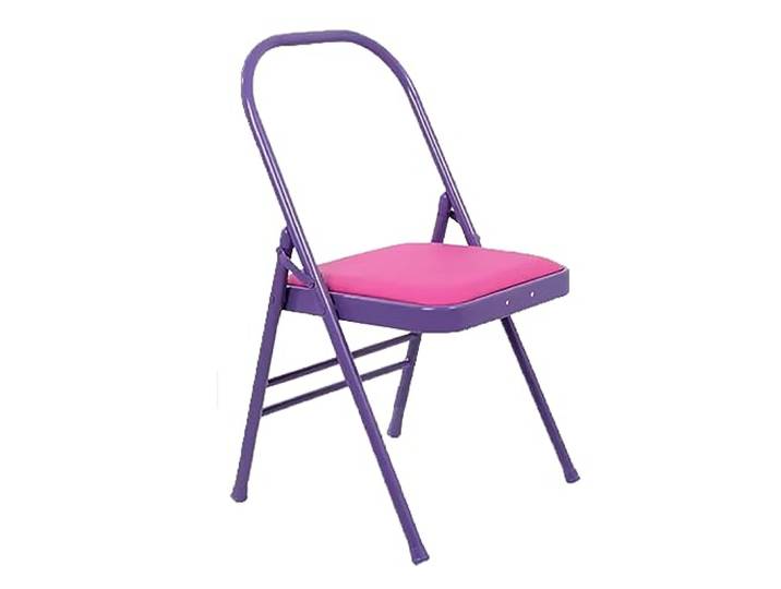 Pilates-Yoga-Stuhl, Iyengar-Hilfsstuhl, Yoga-Hilfsstuhl, rückenfrei, Yoga-Stuhl, rutschfest, stabil, langlebig, mit rutschfesten Fußbezügen (Rosa, Blau, Lila),Purple-Routine