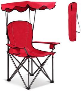 Costway Portable Folding Beach Canopy Chair with Cup Holders-Red