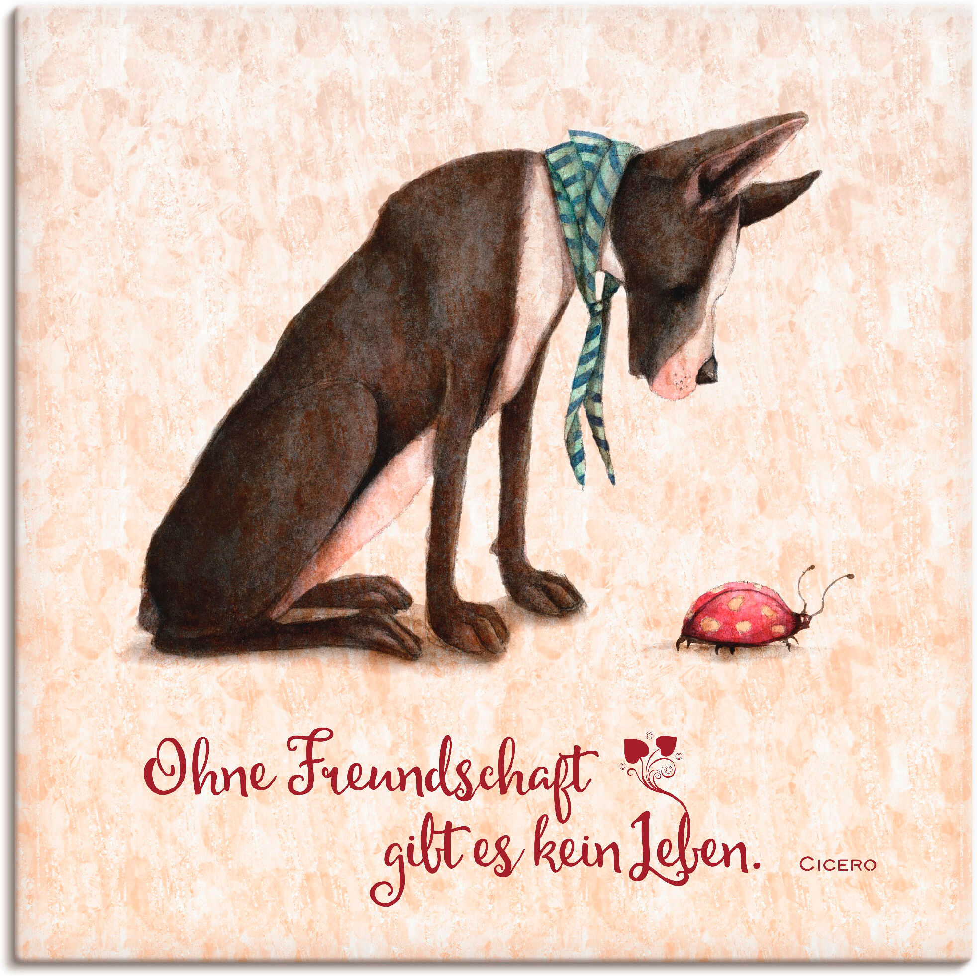 Leinwandbild ARTLAND "Lebensweisheit Freundschaft", beige (farbe bild(er): naturfarben), B:50cm H:50cm, Bilder, Leinwandbild, auf Holzrahmen gespannt farbe bild(er): naturfarben B/H/T: 50cm x 50cm, Leinwandbild Tiere, 1 Stk.