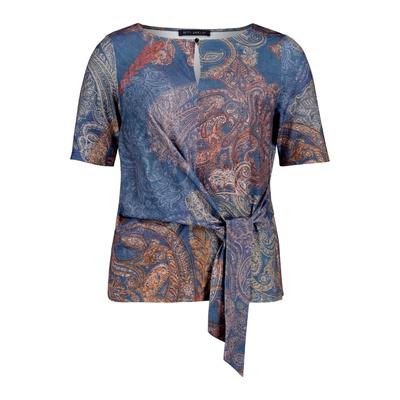 Kurzarmshirt BETTY BARCLAY "Damen mit Schleifenknoten", Damen, Gr. 40, blau (blau, rot), Jersey, Obermaterial: 94% Polyester, 6% Elasthan, figurbetont normal, U-Boot-Ausschnitt, Shirts