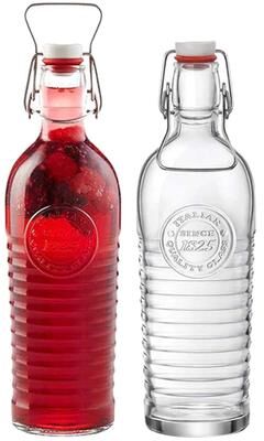 Bormioli Rocco Set of 2 Officina 1825 Glass Water Bottles with Swing Top - 37.25 oz
