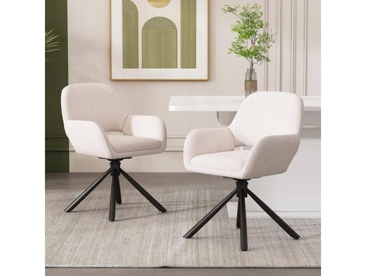 Chaise pivotante - KOMHTOM - Sherpa blanc - Avec accoudoirs - Structure métal - Lot de 2 (150 kg)