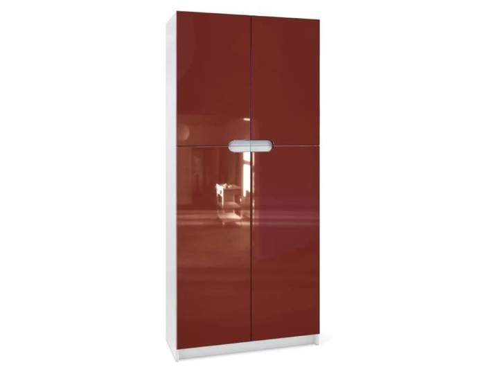 Vladon Armoire de bureau Rangement Logan Corps en Blanc mat Façades en Bordeaux haute brillance