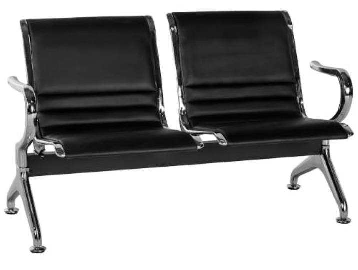 CLP Wartebank 2-Sitzer Airport-Stil Frankfurt, Sitzbank Flur mit Lehne, ergonomische Sitzschalen Lederoptik, Sitze bis jeweils 150 kg belastbar Farbe schwarz