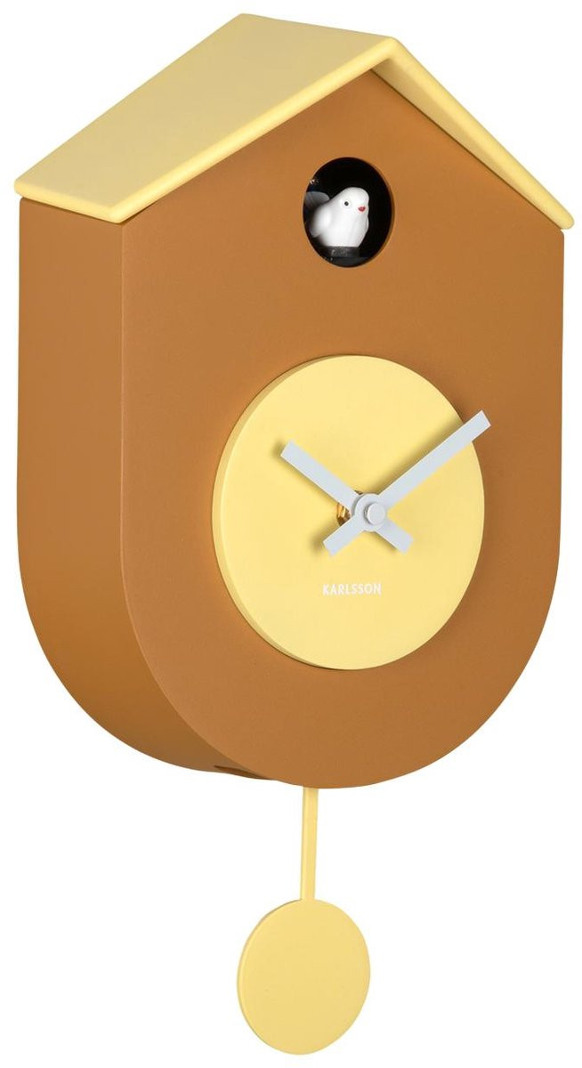Karlsson Wandklok Grato Cuckoo Scandinavisch - Donkergeel - H x B x D: 33.2 x 9.2 x 17.5 cm