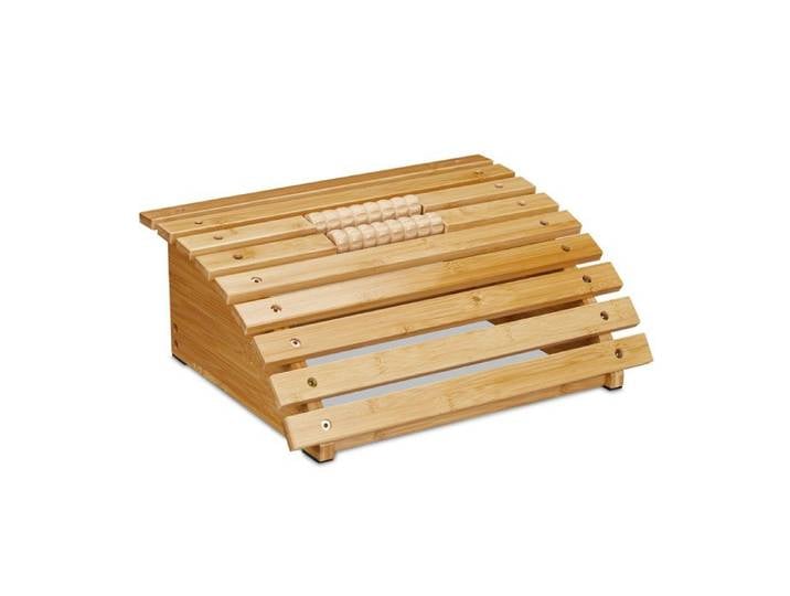 Relaxdays Repose-pieds pour le bureau avec rouleaux ergonomique massant et relaxant en bambou nature