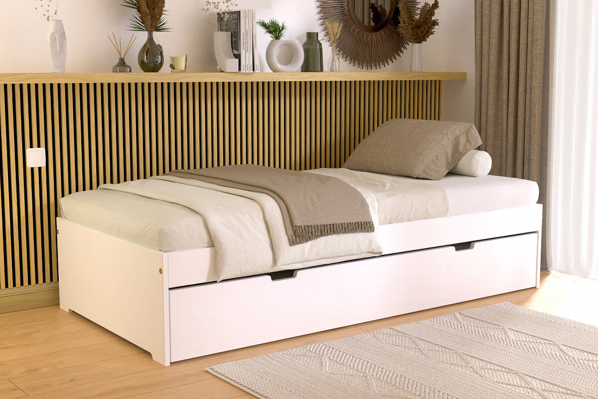 ABC MEUBLES Ausziehbett 80x200 Malo aus Massivholz - Weiß
