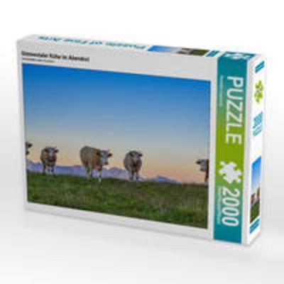 CALVENDO Puzzle Simmentaler Kühe im Abendrot | 2000 Teile Lege-Größe 90x67cm Foto-Puzzle für glückliche Stunden