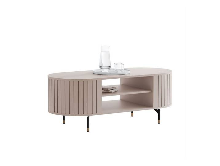 yourhouse24 Couchtisch LINNEA Oval 104cm mit Ablage Lamellen Kaschmir/Schwarz (1x Couchtisch), Ovale Form im Lamellen-Design