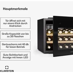 Rhone 28 Uno Weinkühlschrank   28 Flaschen   LED-Steuerung   Push-to-Open   leise Schwarz 28 Flaschen 1 Kühlzone