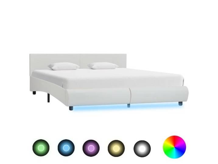 Lit adulte King Size en similicuir blanc avec LED - BEST