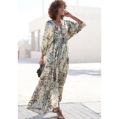 Maxikleid BUFFALO "mit Schlangenmuster, aus leichter Webware, Boho-Kleid", Damen, Gr. 38, N-Gr, bunt (bedruckt), Web, Obermaterial: 100% Viskose, Schlangenoptik, bedruckt, figurumspielend bodenlang, tiefer V-Ausschnitt, elastischer Bund, Kleider...