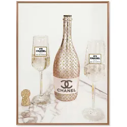 La Casa »Champagner with glasses« Glasbild mit Strassapplikationen 60x80 cm gerahmt