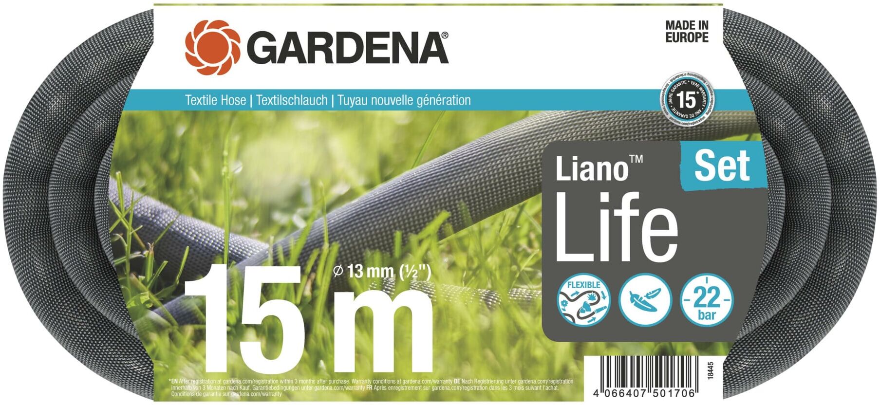 Gardena Textilschlauch Liano™ Life 1/2", 15 m Set (18445-20)