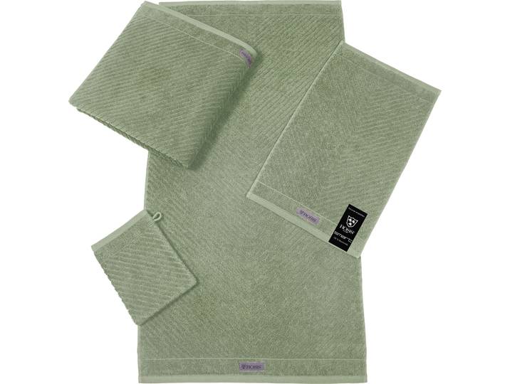 Waschhandschuh ROSS Smart , grün (schilf), B:16cm L:21cm, Frottier, Handtücher, Waschhandschuh, Uni-Rippe mit Velourslabel