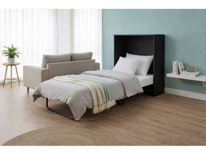 Schrankbett HOME AFFAIRE Sognum als Gästebett nutzbar, Wandklappbett in Kommodenoptik , schwarz, H:102cm, Schrankbetten, Schrankbett, inkl. Matratze, platzsparendes Klappbett, optimal für kleine Räume