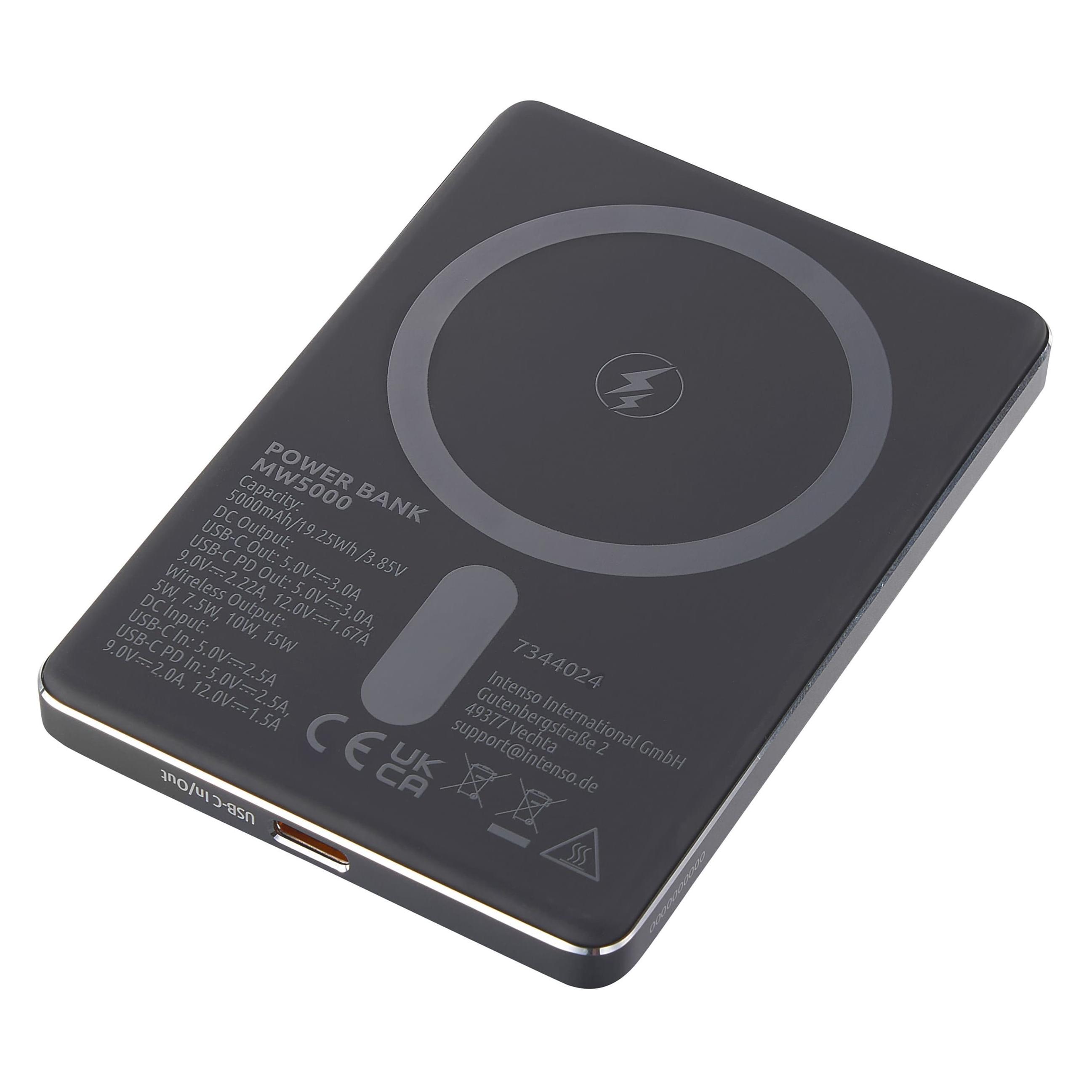 Intenso Magn. Wireless Powerbank MW5000 5000 mAh Grey (5000 mAh, 20 W, 74 Wh) (7344024)