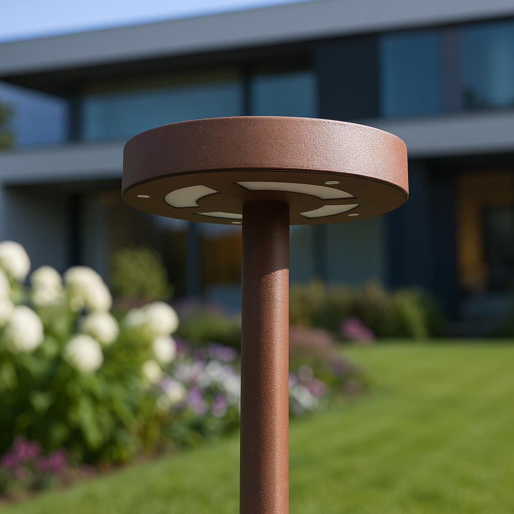 Syrio Lampione Solare Da Giardino H. 50 - Pannello Integrato E Sensore Di Movimento Corten
