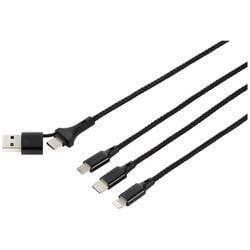 CONRAD USB-Ladekabel USB 2.0 USB-A Stecker, USB-C® Stecker, USB-Micro-B Stecker, Apple Lightning Stecker, USB-C® Stecker 2.00 m Schwarz Aluminium-Stecker US203/2M