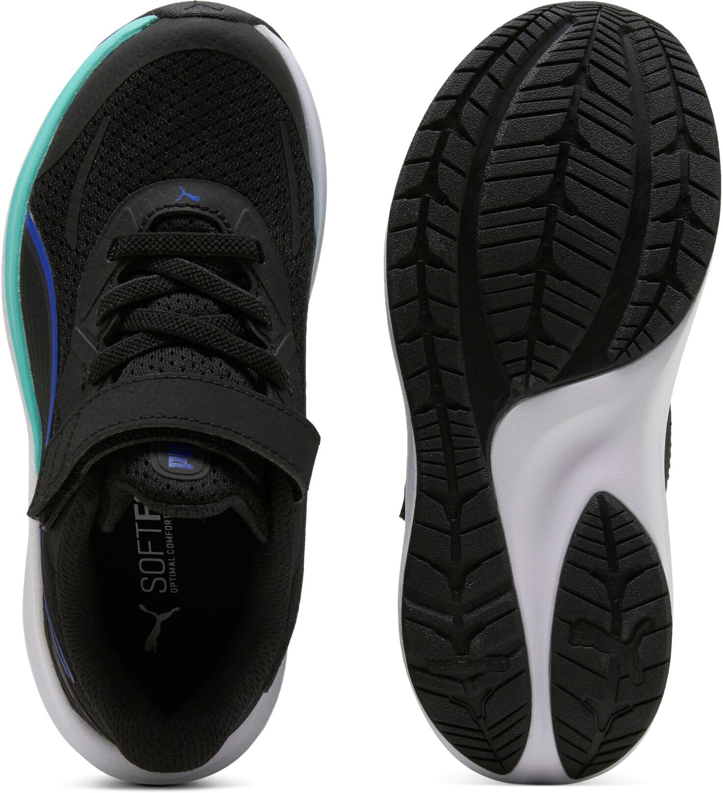 Laufschuh PUMA "SKYROCKET 2 AC PS", Jungen, Gr. 29, Textil, schwarz (puma schwarz, ultra blau, puma weiß), Schuhe Laufschuh, für Sport und Freizeit, atmungsaktives Obermaterial, Klettverschluss puma schwarz, ultra blau, puma weiß 29, Textil