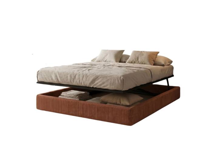 Lit coffre parallèle velours côtelé terracotta 160x200cm