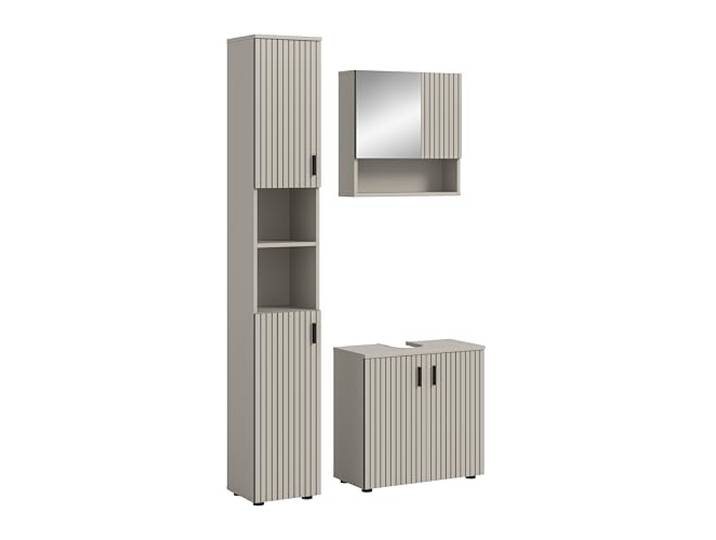 xonox.home – Badkombination Mone 105x192x30 cm in Kaschmir Nachbildung – 3-teiliges Set bestehend aus Badschrank, Unterschrank & Spiegelschrank – Zeitloses Design für EIN harmonisches Badezimmer