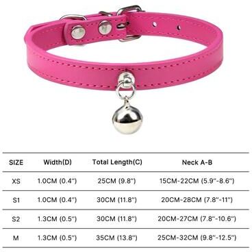 Uplifted Finds Colorful Adjustable Leather Pet Collar With Bell rose Red m